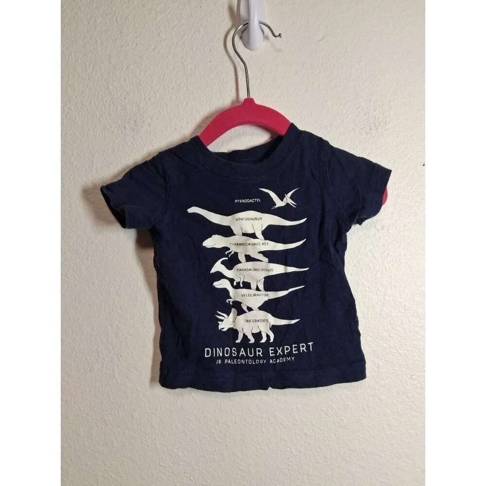 Carter's Dinosaur T-Shirt Crew Neck Short Sleeve Baby Boys Size 3 Months Blue